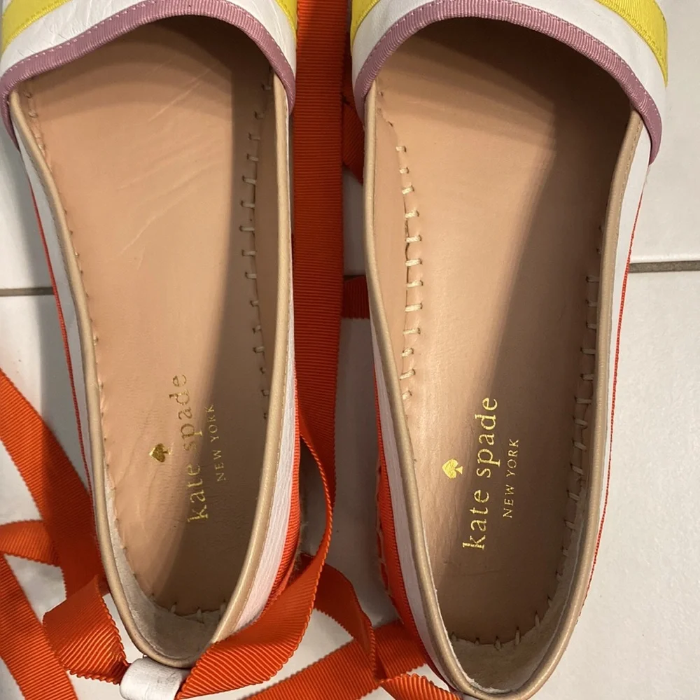 Kate Spade Leena White Napa Mint Blue Yellow Pink Grosgrain Espadrilles Size 10